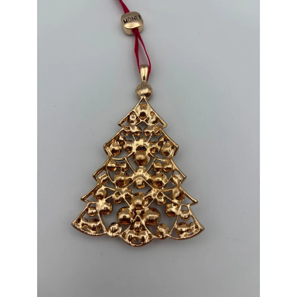 Monet 2024 Christmas Tree Ornament Gold Tone Multi Color Rhinestone Collectible